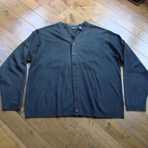 Wool Blend Dark Gray Black Cardigan Sweater Button Front Izod Size Large
